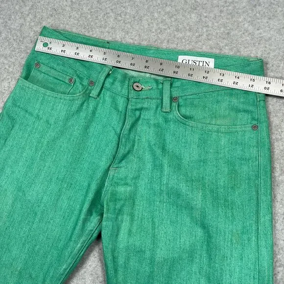 GUSTIN Selvedge Jeans Mens 31x32 Green Seafoam Stretch California Raw Japan 396 - Picture 6 of 15